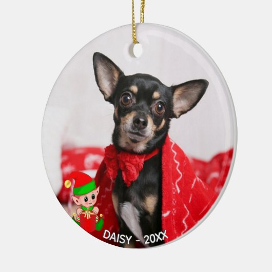 Custom Chihuahua Dog Foto met Cute Elf Keramisch Ornament (Links)