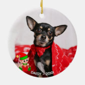Custom Chihuahua Dog Foto met Cute Elf Keramisch Ornament (Achterkant)
