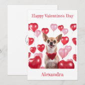 Custom Chihuahua Heart Collar Balloons Valentine Feestdagenkaart (Voorkant / Achterkant)
