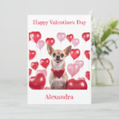 Custom Chihuahua Heart Collar Balloons Valentine Feestdagenkaart (Staand voorkant)