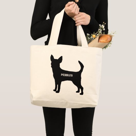 CUSTOM Chihuahua Hondenras Silhouette Grote Tote Bag (Voorkant (product))