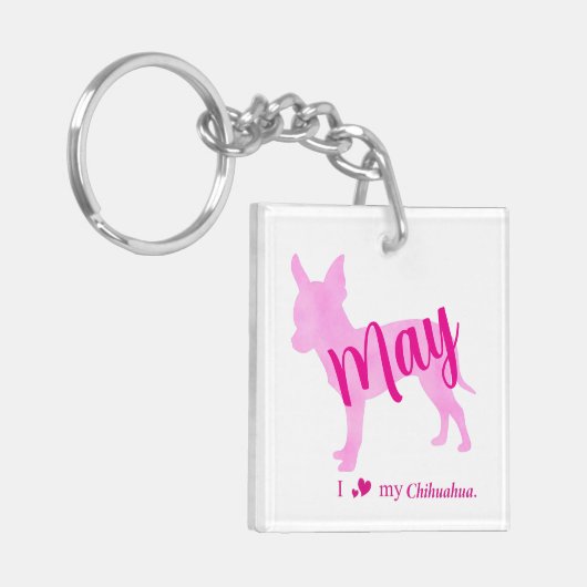 Custom Chihuahua Keychain Pastel Pink Silhouette (Voorkant Links)