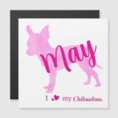 Custom Chihuahua Magnet Pastel Pink Silhouette (Voorkant / Achterkant)