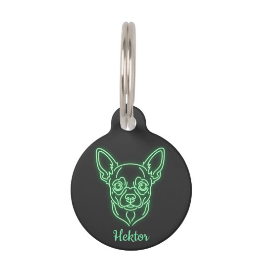 Custom Chihuahua Neon Glow Personalized Huisdierpenning (Voorkant)