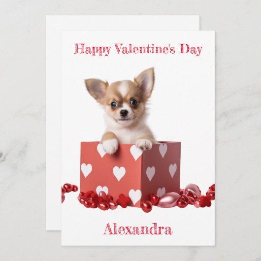 Custom Chihuahua Puppy Heart Box Valentijn Feestdagenkaart (Voorkant / Achterkant)