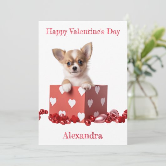 Custom Chihuahua Puppy Heart Box Valentijn Feestdagenkaart (Staand voorkant)