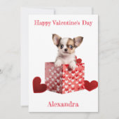 Custom Chihuahua Puppy Red Hearts Box Valentijn Feestdagenkaart (Voorkant)