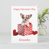 Custom Chihuahua Puppy Red Hearts Box Valentijn Feestdagenkaart (Staand voorkant)