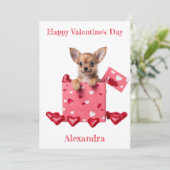 Custom Chihuahua Puppy Roze Hart Box Valentijn Feestdagenkaart (Staand voorkant)