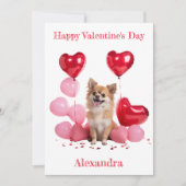 Custom Chihuahua Roze Hart Ballonnen Valentijn Feestdagenkaart (Voorkant)