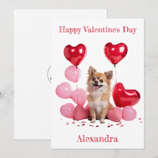 Custom Chihuahua Roze Hart Ballonnen Valentijn Feestdagenkaart (Voorkant / Achterkant)