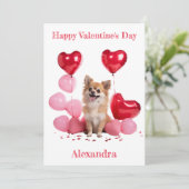 Custom Chihuahua Roze Hart Ballonnen Valentijn Feestdagenkaart (Staand voorkant)