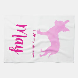 Custom Chihuahua towel Pastel Pink Silhouette Theedoek