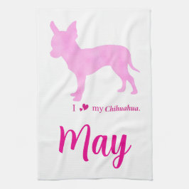 Custom Chihuahua towel Pastel Pink Silhouette Theedoek