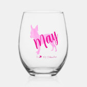 Custom Chihuahua Wine Glass Pastel Pink Silhouette Wijnglas Zonder Voet (Voorkant)