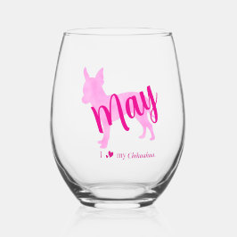 Custom Chihuahua Wine Glass Pastel Pink Silhouette Wijnglas Zonder Voet