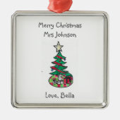 Custom Child Artwork Teacher Schattige Kerst Metalen Ornament (Voorkant)