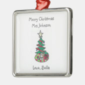 Custom Child Artwork Teacher Schattige Kerst Metalen Ornament (Links)