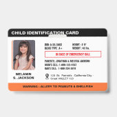 Custom Child Emergency Photo ID Badge voor kindere (Voorzijde)