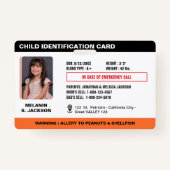 Custom Child Emergency Photo ID Badge voor kindere (Voorkant)