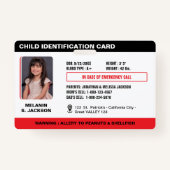 Custom Child Emergency Photo ID Badge voor kindere (Voorkant)