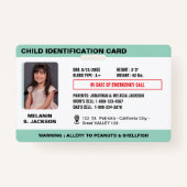 Custom Child Emergency Photo ID Badge voor kindere (Voorkant)