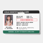 Custom Child Emergency Photo ID Badge voor kindere (Voorzijde)