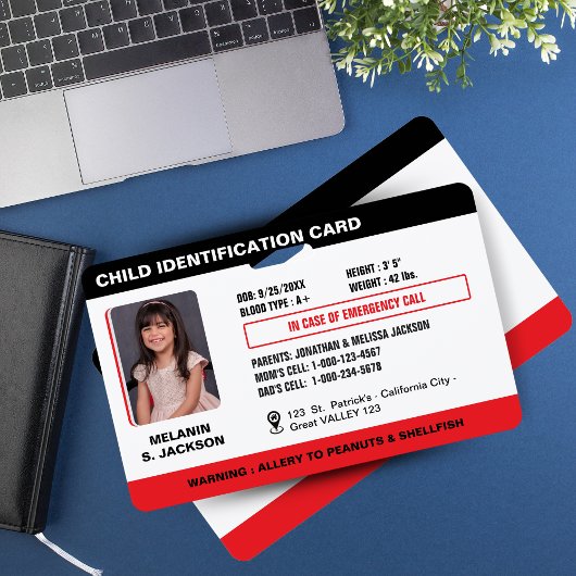 Custom Child Emergency Photo ID Badge voor kindere