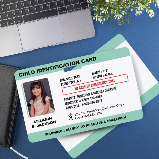 Custom Child Emergency Photo ID Badge voor kindere