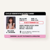 Custom Child Emergency Photo ID Badge voor kindere (Voorkant)