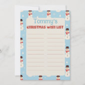 Custom Child Name Snowman Theme Letter to Santa Kaart (Voorkant)