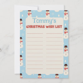 Custom Child Name Snowman Theme Letter to Santa Kaart