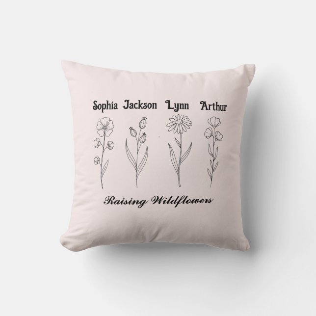 Custom Children Name Wildflower Garden Kussen (Voorkant)