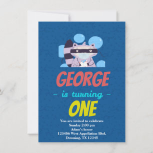 Custom Child's Raccoon Bandit Cartoon Invitation Kaart