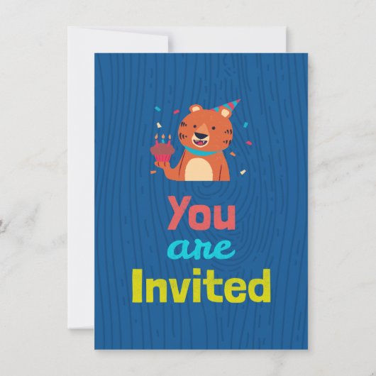 Custom Child's Tiger Cupcake Cartoon Invitation Kaart (Achterkant)