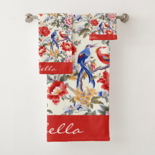 Custom Chinoiserie Aziatische Bloemen Roze Blauw R Bad Handdoek