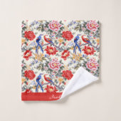 Custom Chinoiserie Aziatische Bloemen Roze Blauw R Bad Handdoek (Wasdoekje)