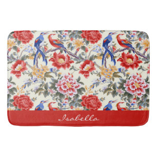 Custom Chinoiserie Aziatische Bloemen Roze Blauw R Badmat