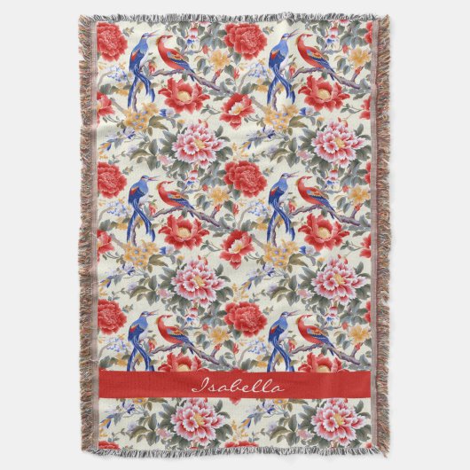 Custom Chinoiserie Aziatische Bloemen Roze Blauw R Deken (Voorkant Verticaal)