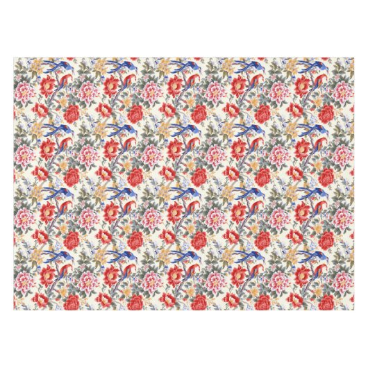 Custom Chinoiserie Aziatische Bloemen Roze Blauw R Tafelkleed (Voorkant (Horizontaal))