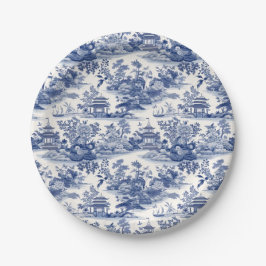 Custom Chinoiserie Patroon Pagode Blauw Papieren Bordje