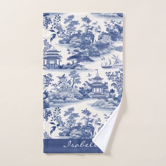 Custom Chinoiserie Patroon Pagode Blauw Wit Bad Handdoek (Handdoek)