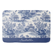 Custom Chinoiserie Patroon Pagode Blauw Wit Badmat (Voorkant)