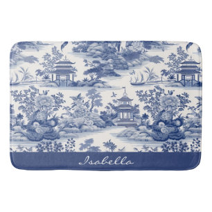 Custom Chinoiserie Patroon Pagode Blauw Wit Badmat