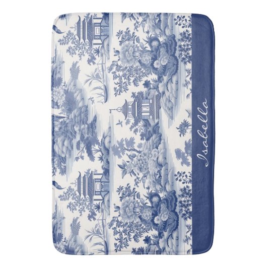 Custom Chinoiserie Patroon Pagode Blauw Wit Badmat (Voorkant Verticaal)