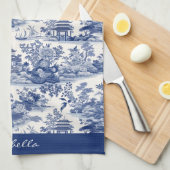 Custom Chinoiserie Patroon Pagode Blauw Wit Theedoek (Quarter Fold)