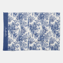 Custom Chinoiserie Patroon Pagode Blauw Wit Theedoek