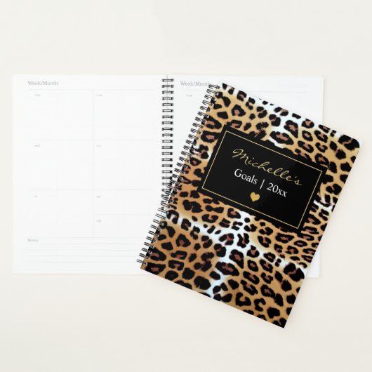 Custom Chique Elegant Bruin Zwart Wit Luipaard Planner (Display)