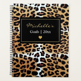 Custom Chique Elegant Bruin Zwart Wit Luipaard Planner