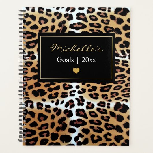 Custom Chique Elegant Bruin Zwart Wit Luipaard Planner (Voorkant)